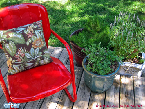 Bright red chair makeovers at betterafter.net