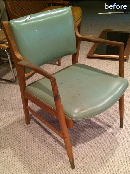 midcentury green chair before