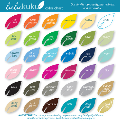 Lulukuku wall decal color chart 0215