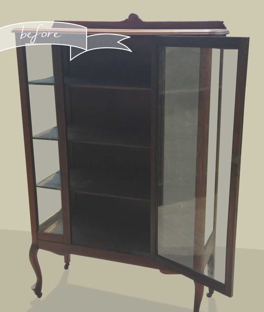 before picture china cabinet makeover decals
