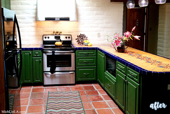 bright Mexico Inspired Green Kitchen After