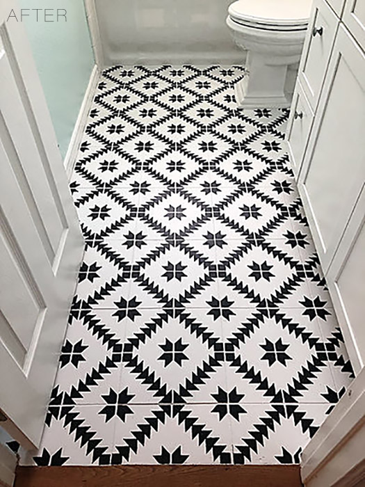 See how to tranform a floor with stencils and paint! | Stenciled floor makeover on BetterAfter.net