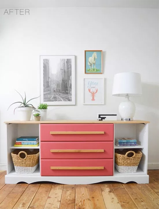 Pink Credenza Makeover for Playroom | betterafter.net